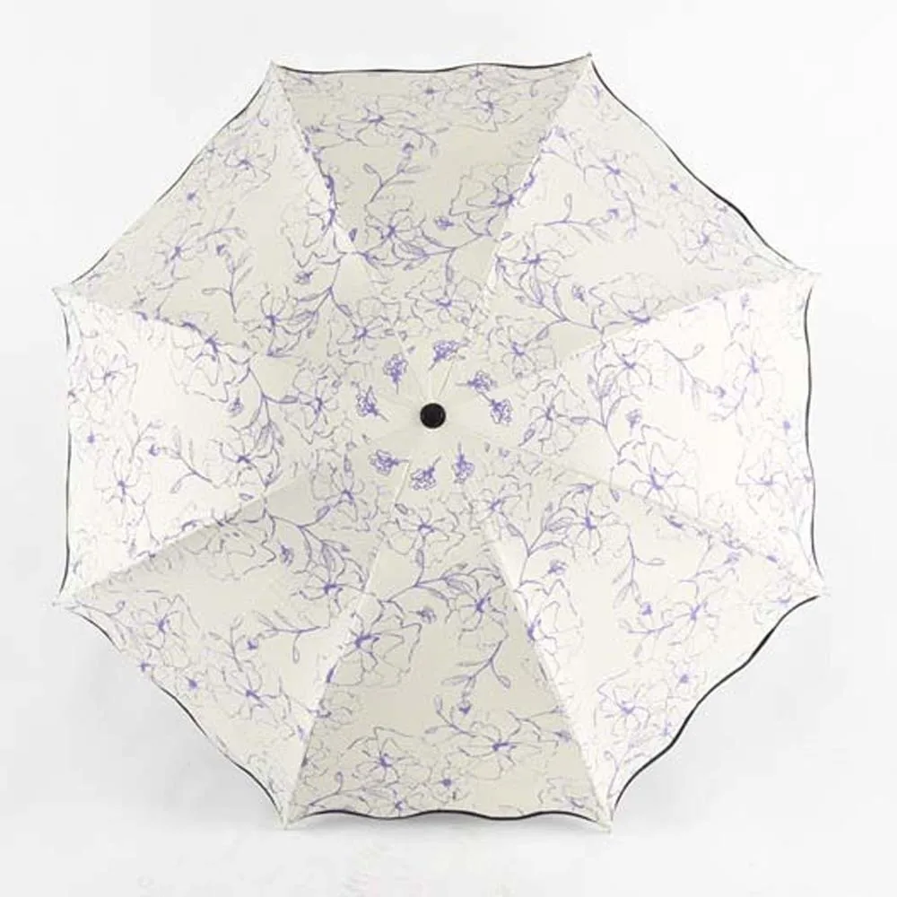 

Lightweight Hibiscus Printed Umbrella Flower Shaped Design 8 Bone Support Frame Dual-use Folding Umbrella Striped Portable