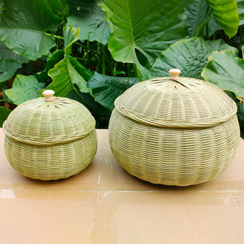 

Handmade Woven Bamboo Basket, Candies, Egg, Pumpkin Basket, Food Shape Lid Storage, Gift Boxes