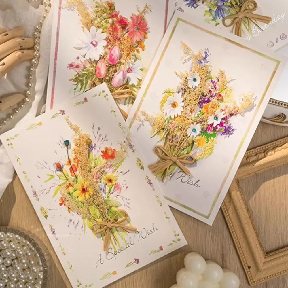 

3D Dried Flower Greeting Card with Envelopes Exquisite Mother's Day Greeting Card Thank You Letter Invitation Card Party