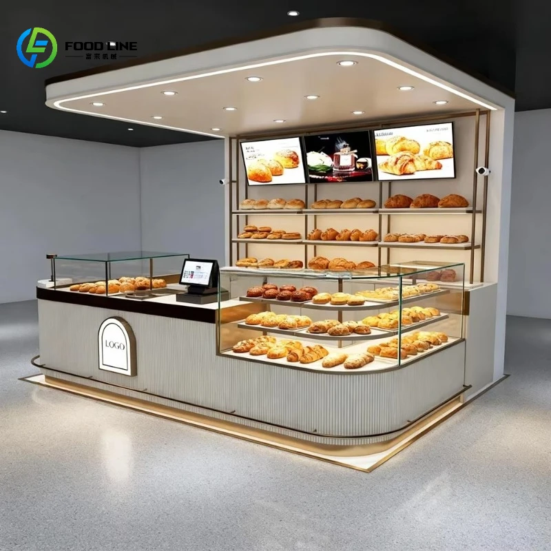 2026 New Custom Professional Commercial Beer Coffee Bar Furniture Modern Cafe Shop Counter Showcase Custom Bakery