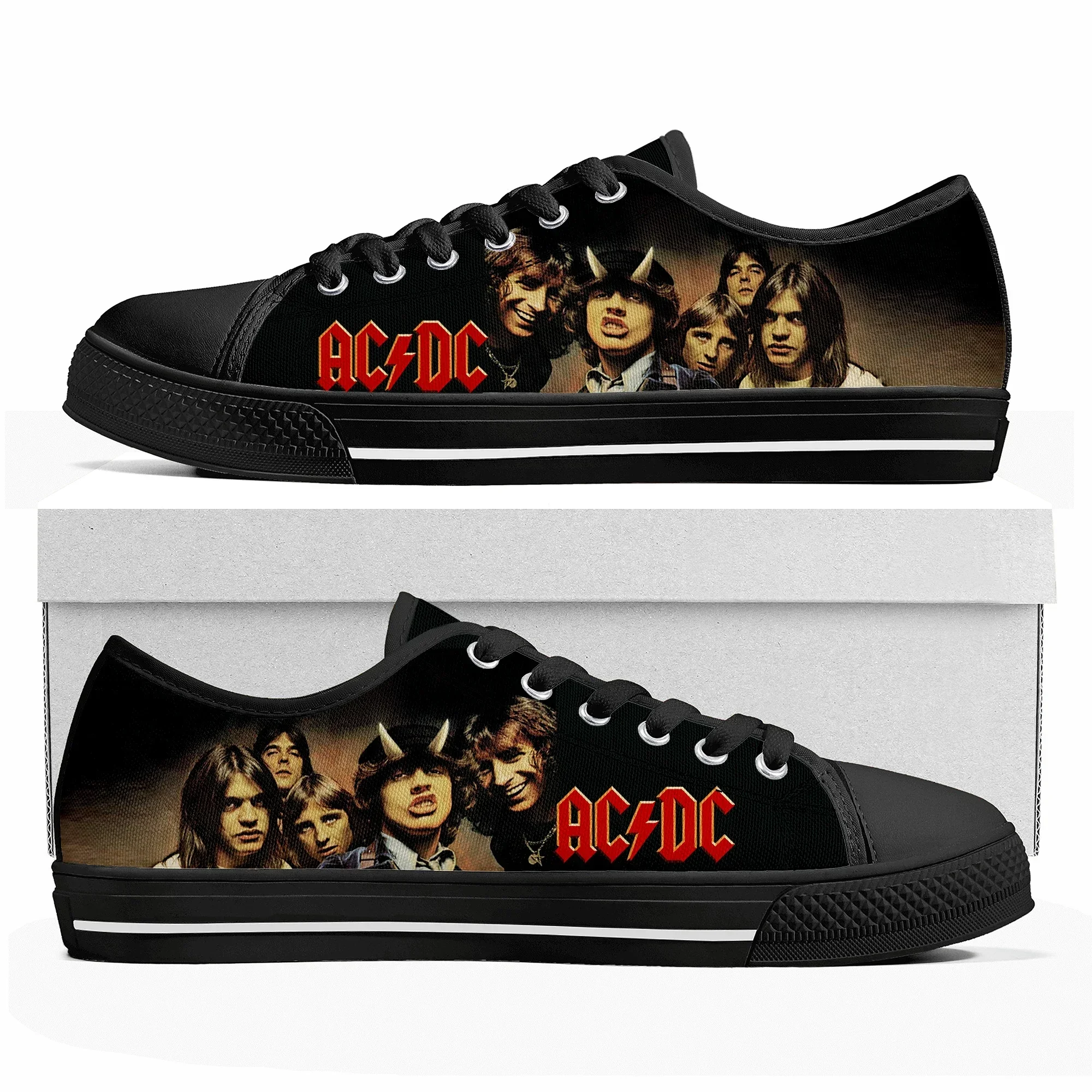 

A-AC Rock Band D-DC Low Top Sneakers Mens Womens High Quality Canvas Sneaker Casual Couple Shoes Custom Made Shoe Black
