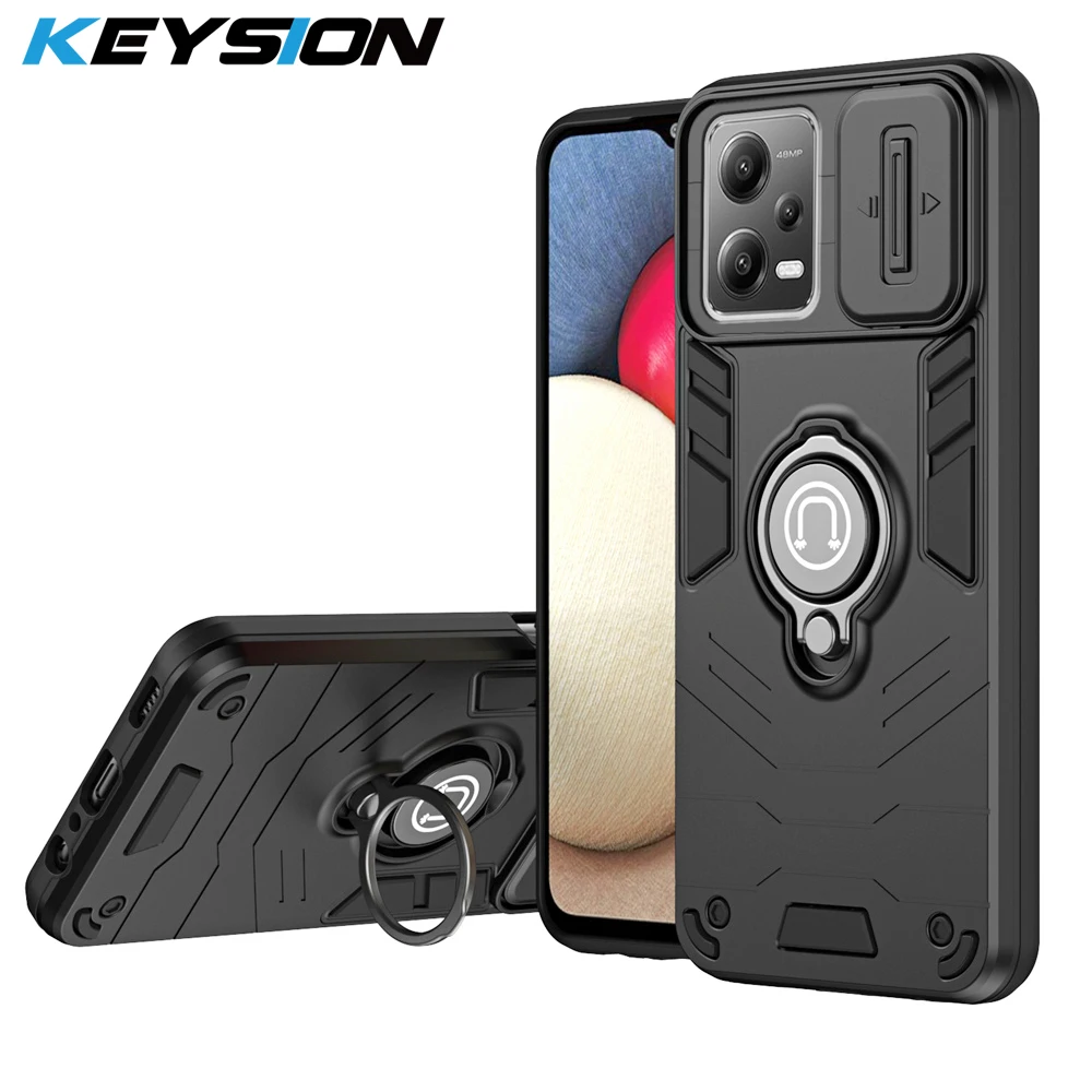 KEYSION Shockproof Case for Redmi Note 12 5G 12 Pro + 5G Slide Camera Protection Ring Phone Cover for for Xiaomi POCO X5 Pro 5G