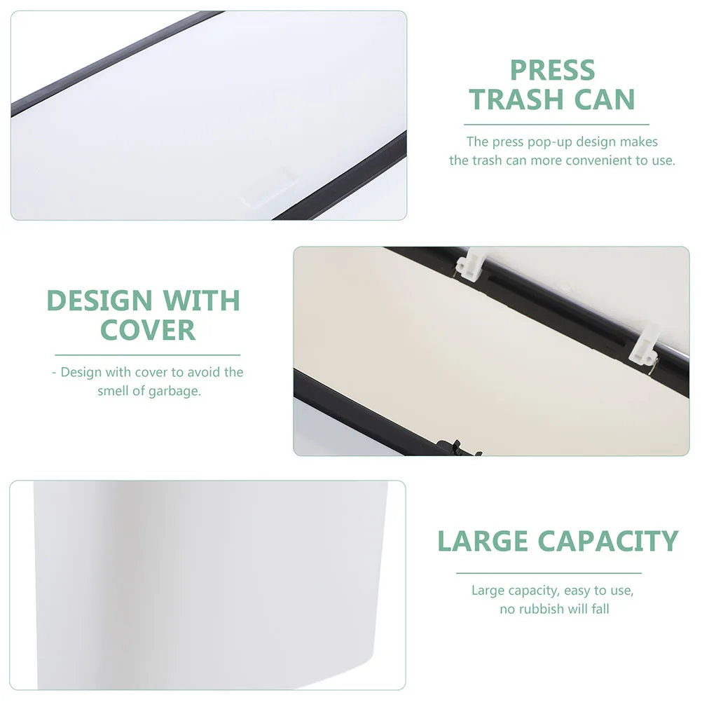 

Lidded Trash Can White 5L Press Top Plastic Garbage Bucket for Home Office Use Simple Style Waste Bin Trash Can