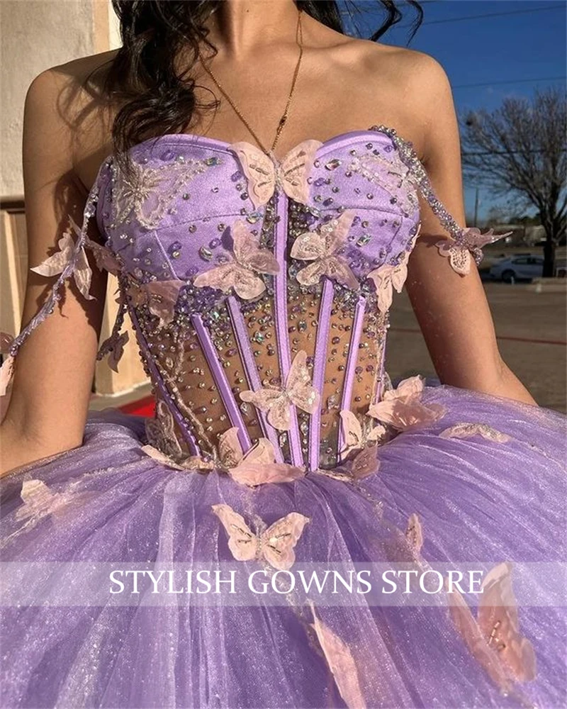 Robe de Rhprincesse violette pour filles, robe de Quinceanera initiée, robes de Rhd'anniversaire perlées, nœud à lacets dans le dos, remise des diplômes