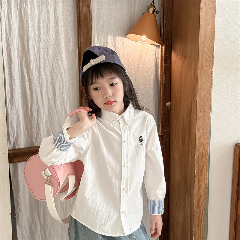 

Boys Girls Loose Embroidery Shirts Toddler Baby Casual Tops Kids Clothes 2025 Spring New Children Long Sleeve Shirts Cotton