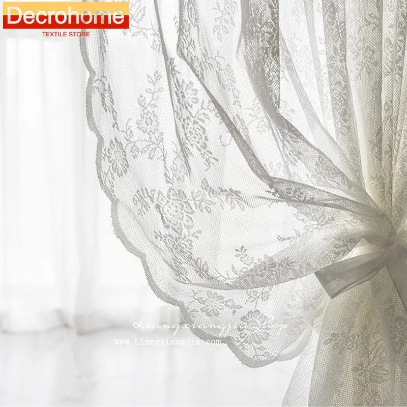 

Lace Window Gauze Embroidery White Gauze Curtains for Living Room Bedroom French Window Balcony Window Curtain Customized