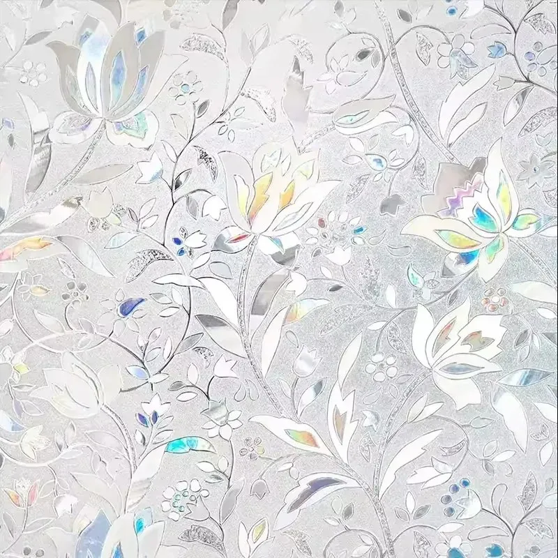 latest 45x100cm tulip pattern static window film no glue frosted glass sticker semi transparent privacy home living room decor