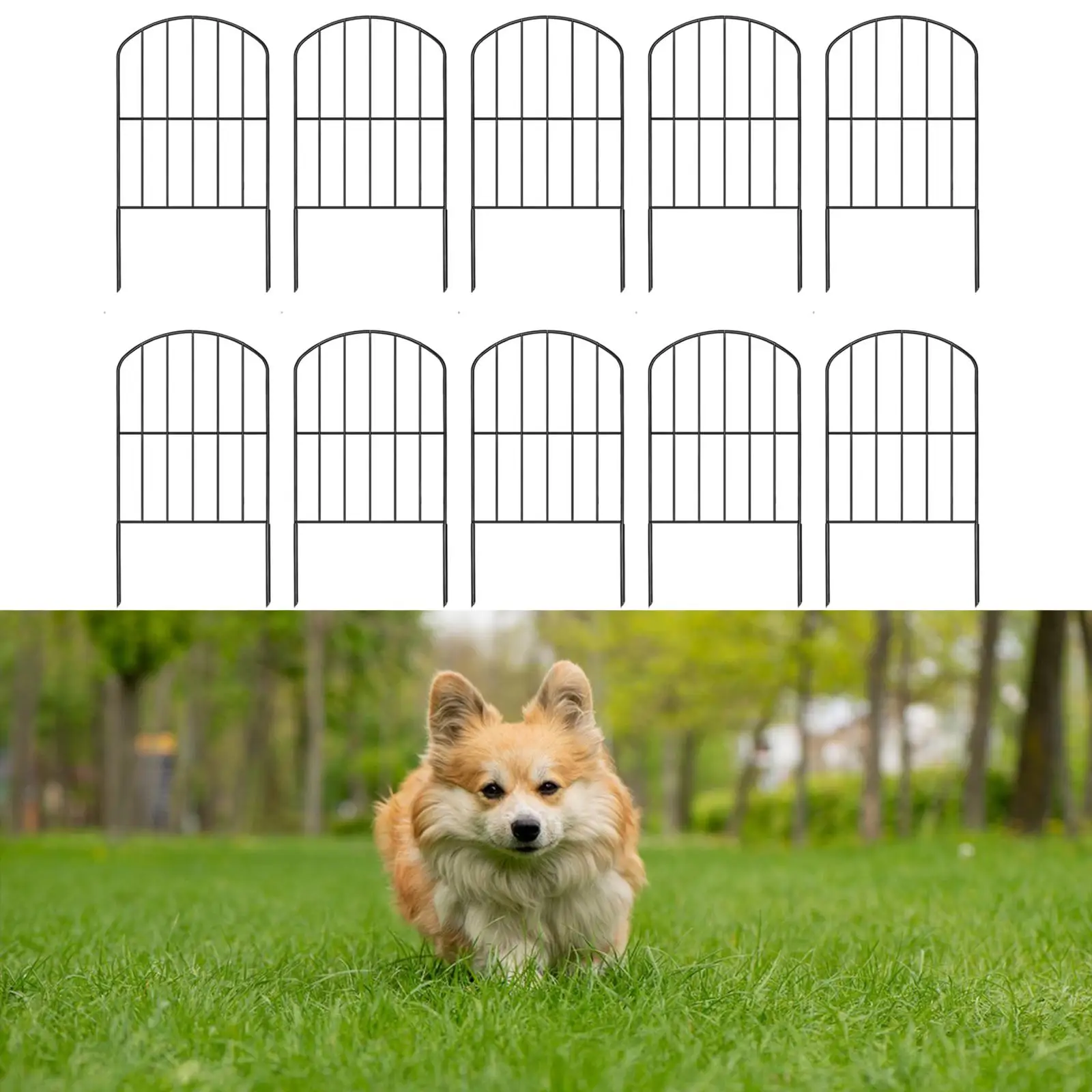 10Pieces Iron Garden Fence Borders Accessory for Dogs Multipurpose with Ground Stake Flower Bed Fencing Animal Barrier