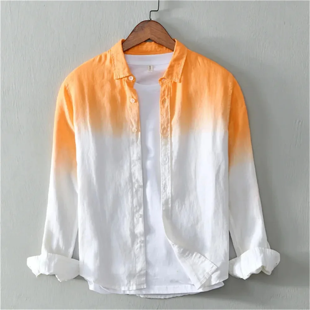 2025 New Summer Shirt Casual Long Sleeve Lapel Shirt 3D Printing Light Color Changing Men's Linen Shirt S-6XL Fast Shipping