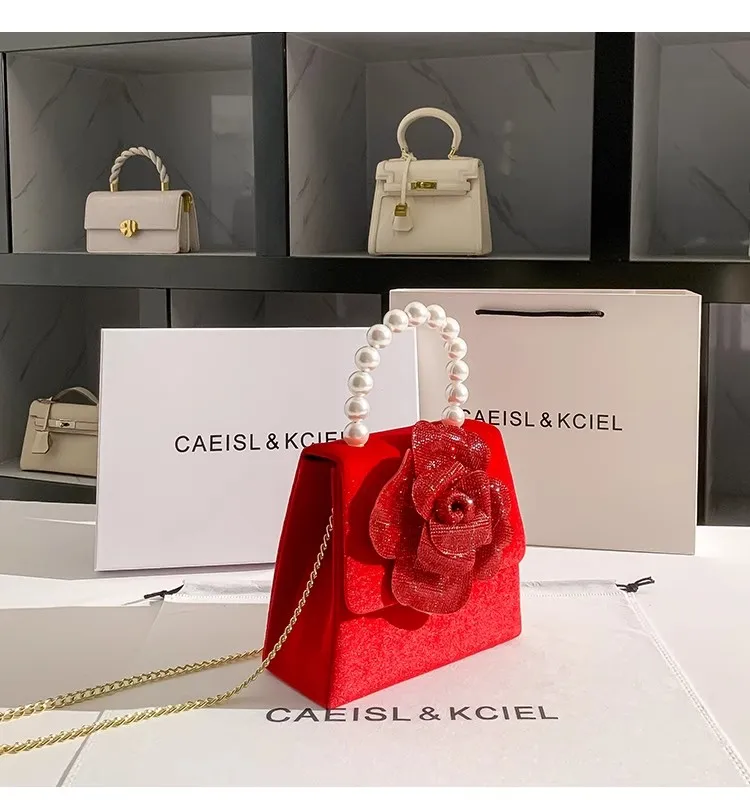 

Сексуальная красная бархатная квадратная сумка, высококачественная роскошная вечерняя сумка с блестками и цветочным узором, женская сумка с бусинами, модный клатч