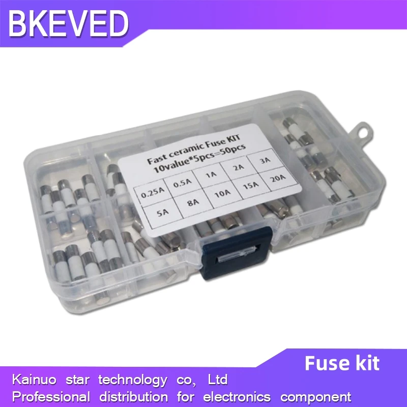 10value*5PCS=50PCS Fast Ceramic Fuses Kit 250V 5mm x 20mm 0.25A 0.5A 1A 2A 3A 5A 8A 10A 15A 20A Fuse Tube with Box