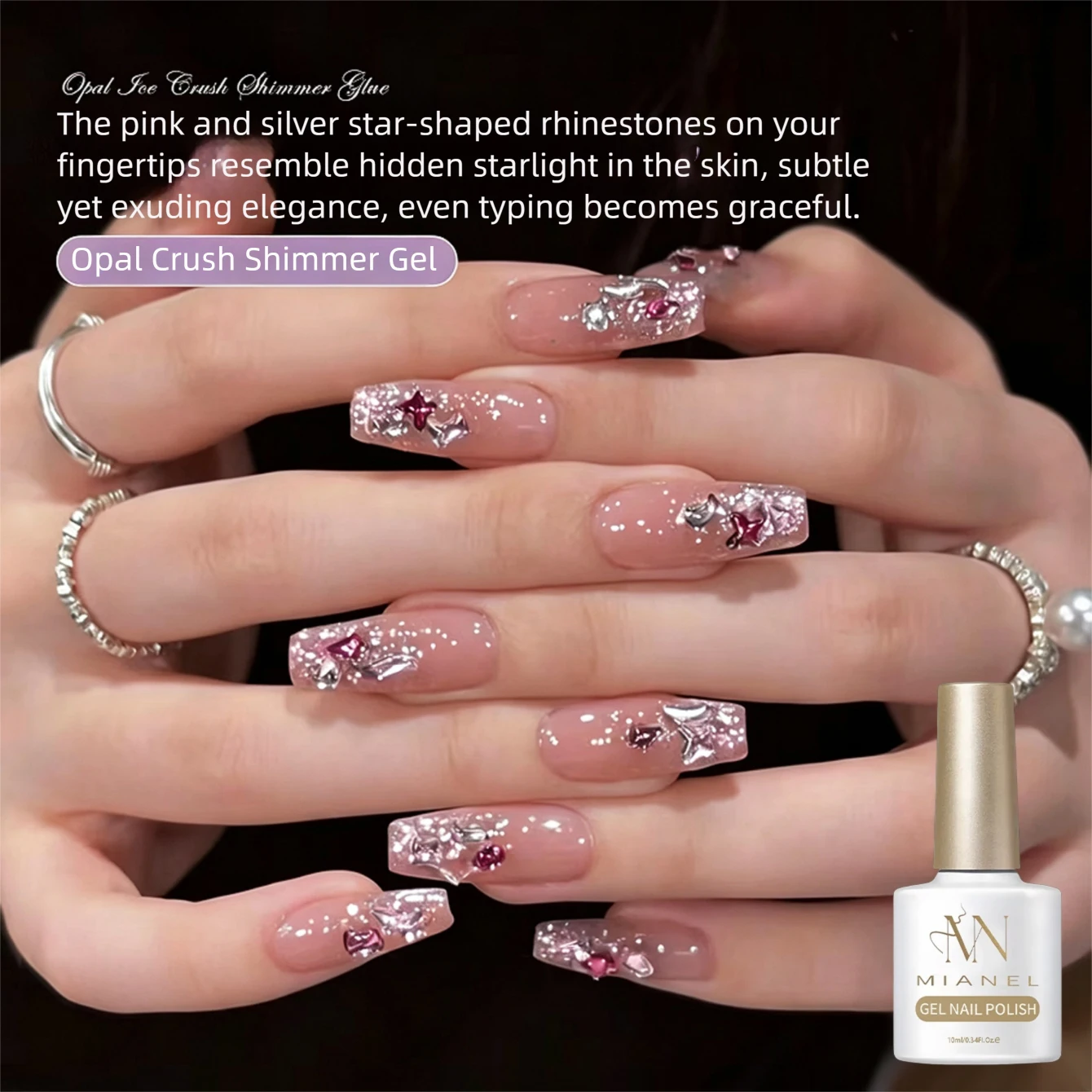 MIANEL Pink Starfall Nail Gel 2026 New Clear Opal with Fine Glitter, Versatile and Brightening Gel Nail