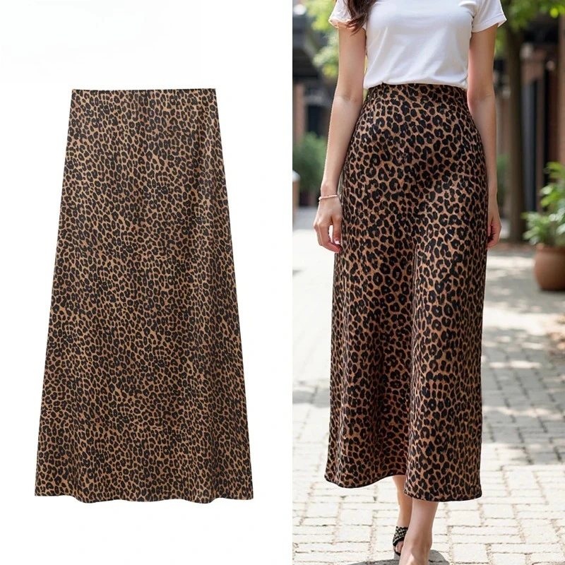 

Leopard Print Long Skirt Woman High Waist Midi Skirts for Women Vintage Draped Women's Skirts Fashion Straight Skirt Women