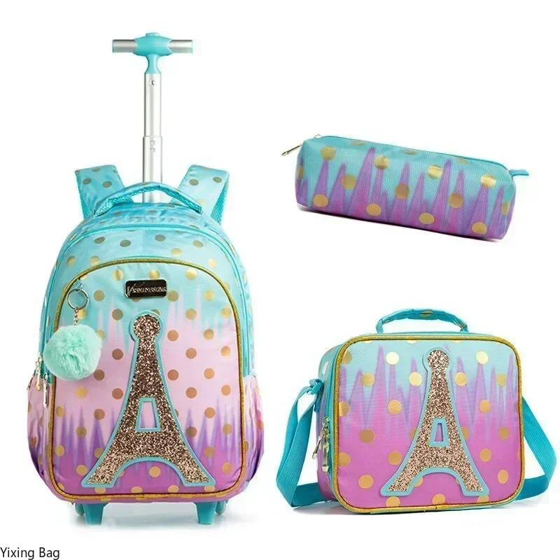 

Children's School Backpack with Wheels Kids Wheeled School Bag Teenagers Bag Girls Canvas Backpack Travel Luggage Trolley Bags