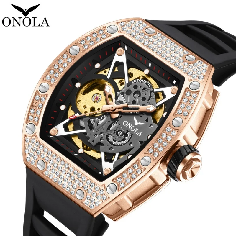 

ONOLA 3838D Luxury Fashion Men's Automatic Mechanical Watch with Hollow Diamond Dial and Night Light Retro Men's Watch Gift