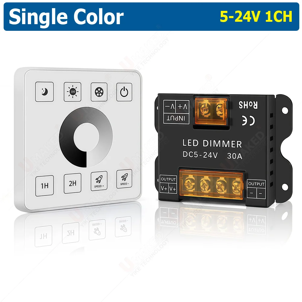 1set RGB Controller 5-24V DC 30A Wireless RF Touch Dimming Switch 10A 86 Panel Dimmer Remote for Single CCT 5050 LED Strip Light