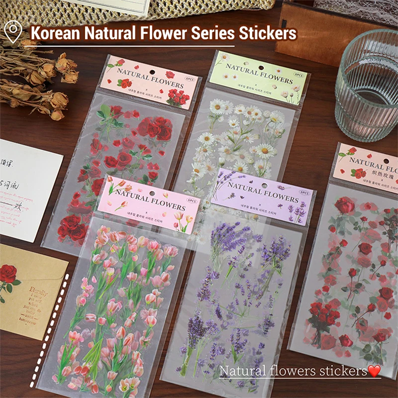 4 packs 24 sheets Pre-Cut Scrapbooks Natural Stickers, Floral and Plant Sticker Transparent Flower Stickers Crafts Stickers
