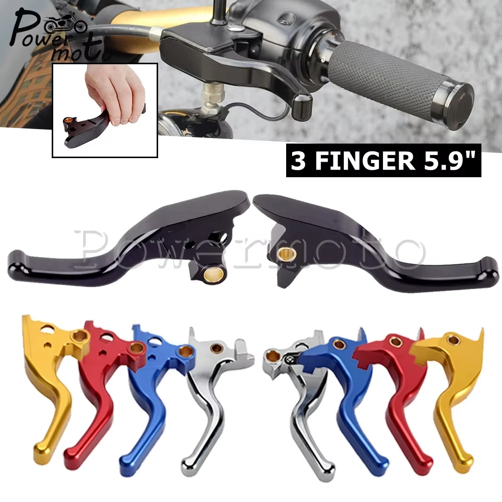 

Motorcycle 3 Finger 5.9" Handle Clutch Brake Lever Set For Harley Softail Street Bob Low Rider Low Rider Heritage Classic 15-24