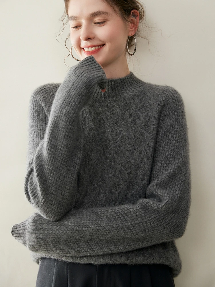 جديد المرأة وهمية الرقبة قاعدة الجاكار القمم شيك بسيط أساسيات نمط سميكة البلوز الخريف الشتاء 100% الكشمير محبوك سترة #3