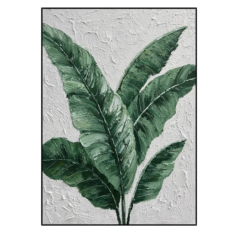 

Pure hand-painted Minimalist Modern Tropical Plants Leaves Canvas Painting Wall Picture for Wall Decor