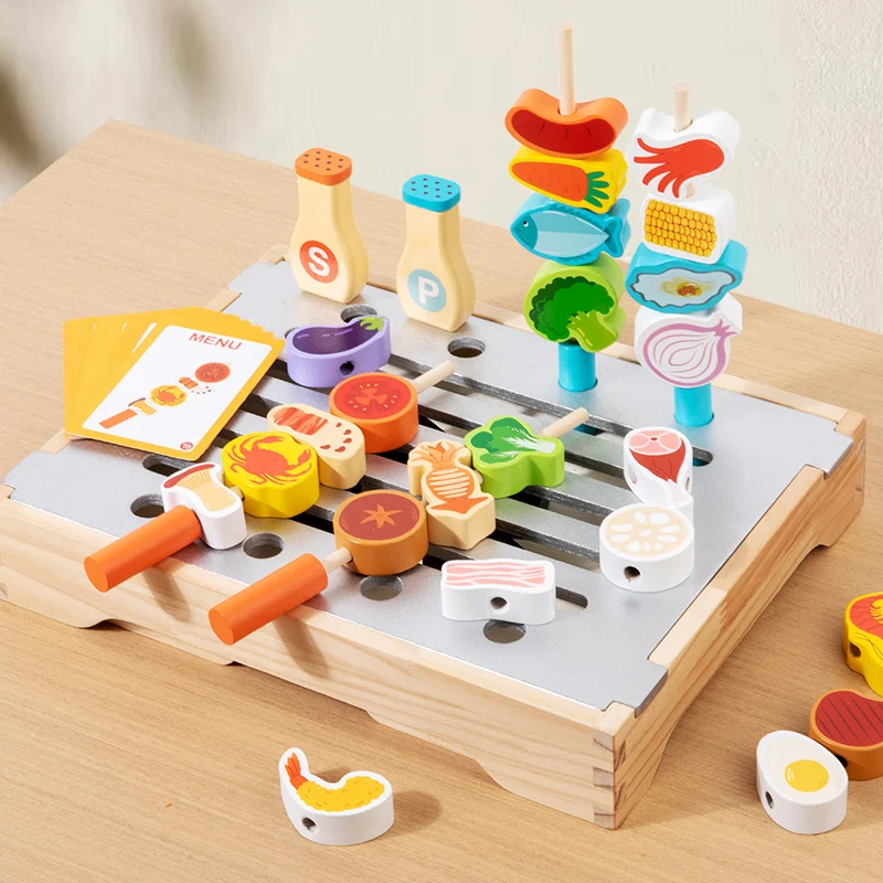 グリル串のおもちゃ：串の材料と遊びの道具で、子どもたちはおいしい串を作るのが大好き！