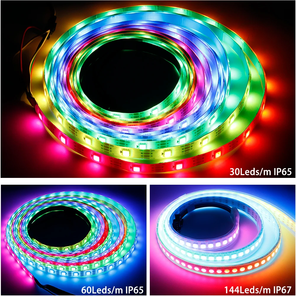 Imagem -05 - Tira Conduzida 30 60 144 Leds m With14 17 21 Teclas Kit Controlador dc Ws2812b Ws2813 Atualizado Rgb Individualmente Endereçável Dc12v Ws2815