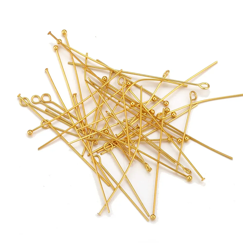 20pcs Stainless Steel Ball Pins Gold Color Flat Head Eye Needles DIY Bead Bracelet Jewelry Making Supplies Accessories Wholesale