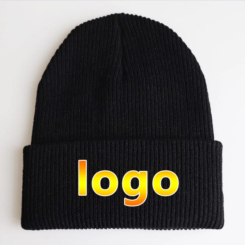 Winter New Striped Wool Curled Knitted Hats Ustom Logo Women Fashion Beanie Hat Solid Color Men Hip Hop Skullies Knit Ski Cap