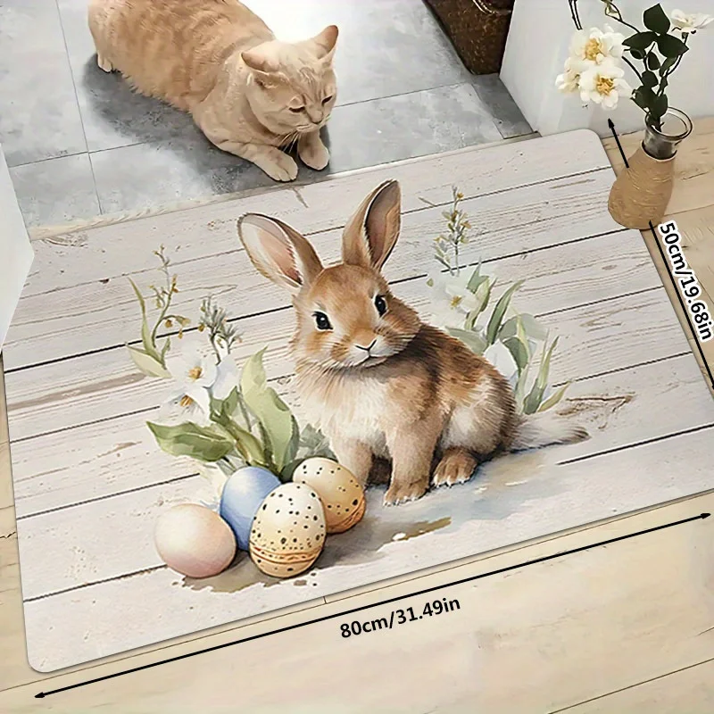 VIKAMA Fresh Countryside Style Rabbit Carpet Wooden Board Pattern Entrance Wear resistant Door Mat Home Decoration
