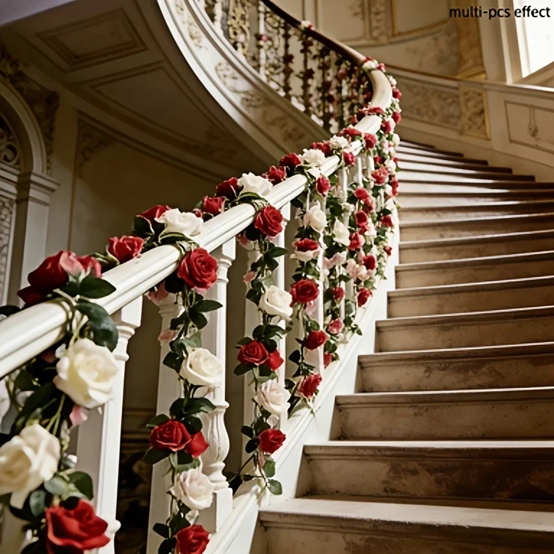 Bunte künstliche Rosengirlanden, ideal für Hochzeitsbögen, Gartenschaukeln, Treppen, Zaun-Dekoration, Innen- und Außenanwendungen. – Detail 5