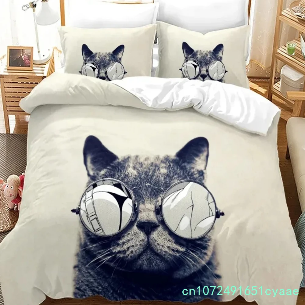 Cat Lovely Animal 3D Duvet Cover Bedding Set Comforter Linen Pillowcases Quilt Cover Home Decor Single Double Twin King Queen