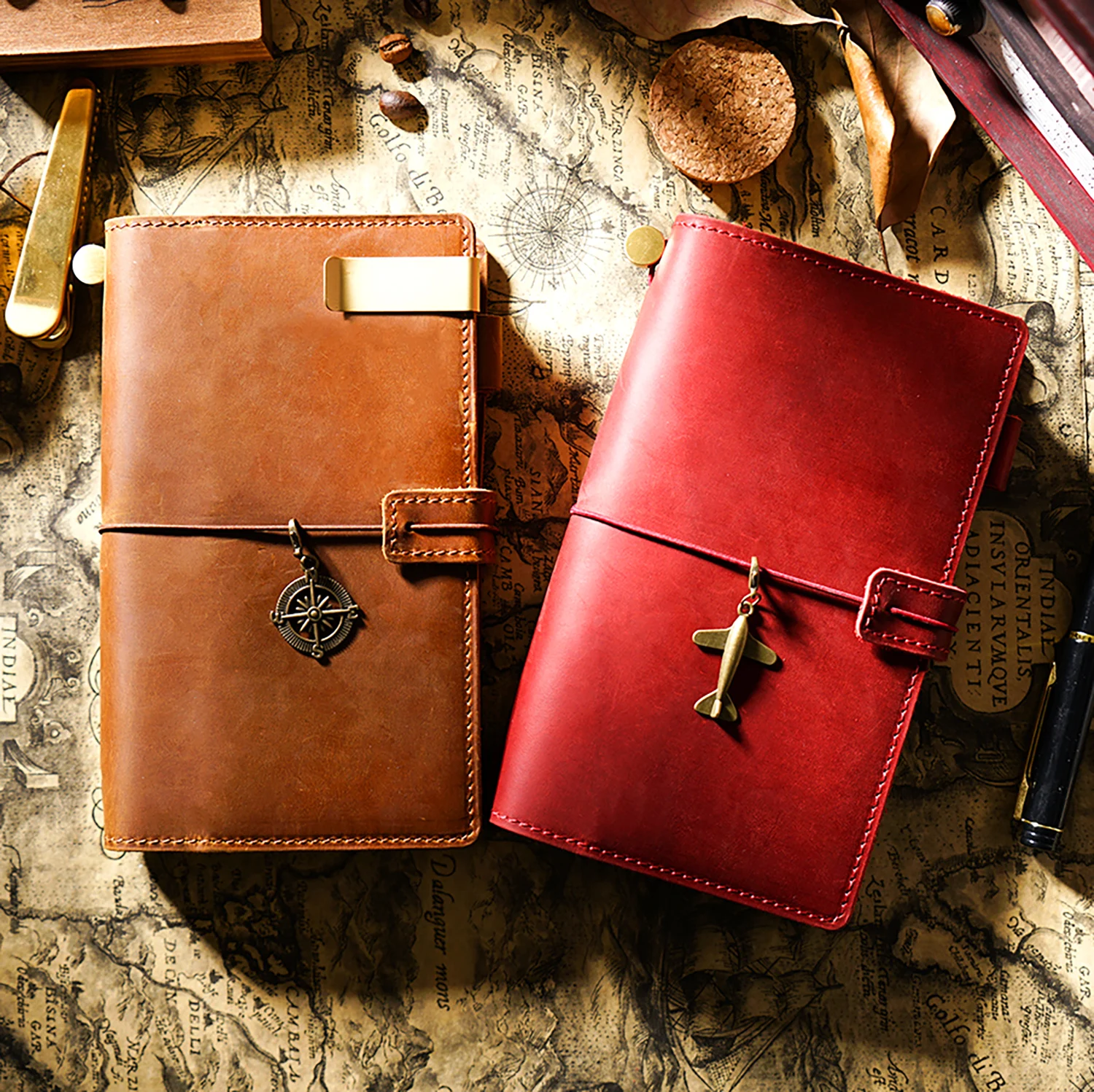 Handmade retro cowhide travel notebook portable hand ledger notebook replaceable loose leaf notebook