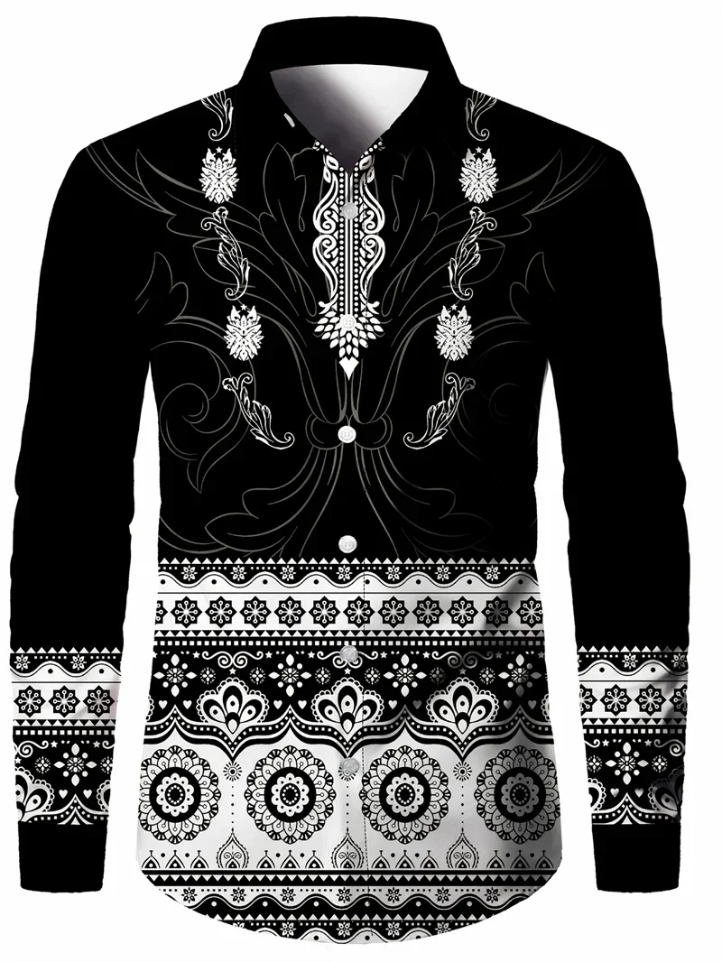 

Men's Retro Business Men's Shirt 3D Printed Retro Simple Printed Long Sleeve Casual Shirt Thin Comfortable Fashion Casual Collar