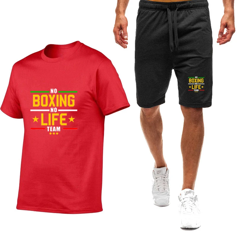 

No Boxing No Life Gym 2025 Summer Men's New Nine-color Short-sleeved Set T-shirt Top+Sports Pants Breathable Thin Suit