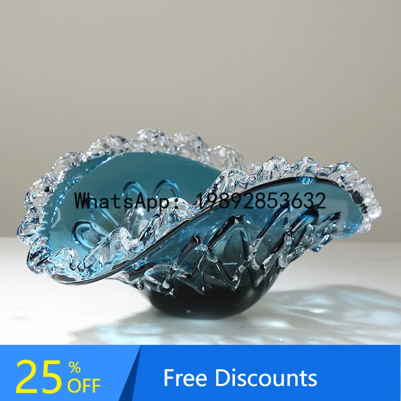 

YFY Light Luxury Blue Glass Fruit Plate Storage Tray Modern Living Room Hotel Sales Office Model Room Coffee Table Snacks