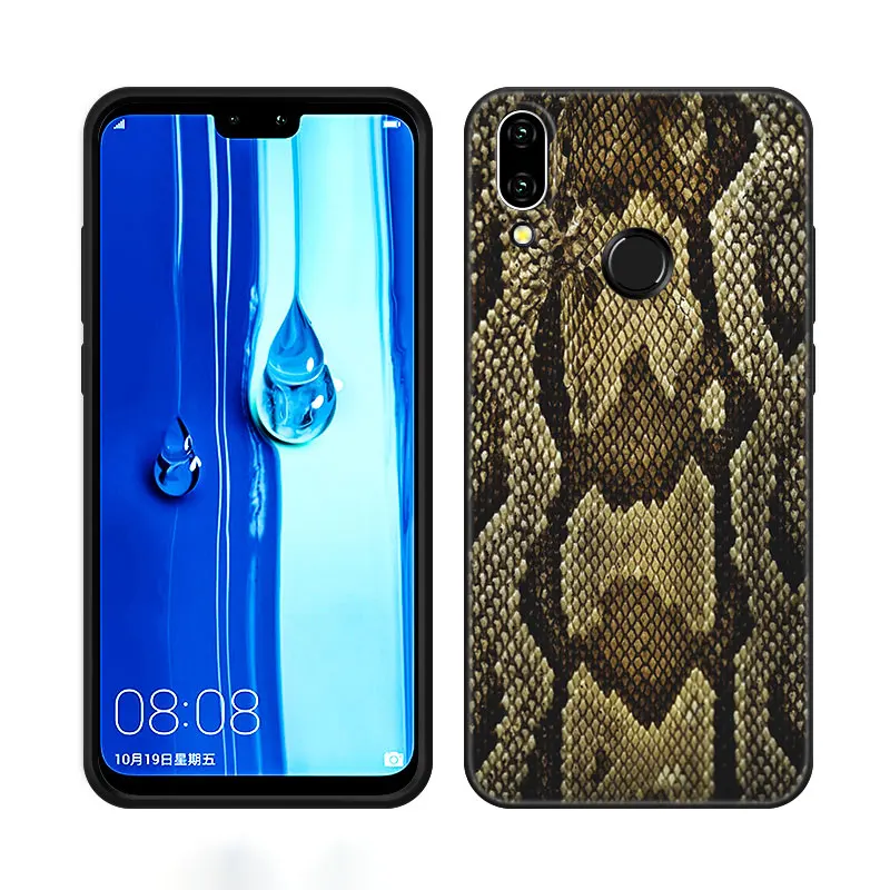 Sexy Python Snake Skin Phone Case For Huawei Y6 Y7 Y9 Prime Y5 2018 2019 2020 Y5P Y6P Y7P Y8P Y6S Y8S Y9S Y7A Y9A Black Cover