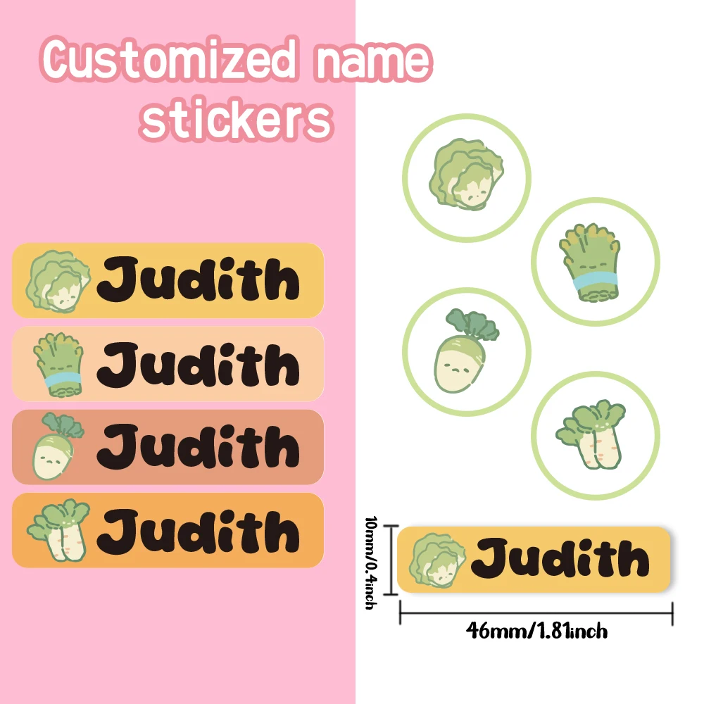 Custom vegetable Name Sticker,Transparent Waterproof Stickers for Kids,diy Name Labels for School Bottles Pen Box Mug Uniform