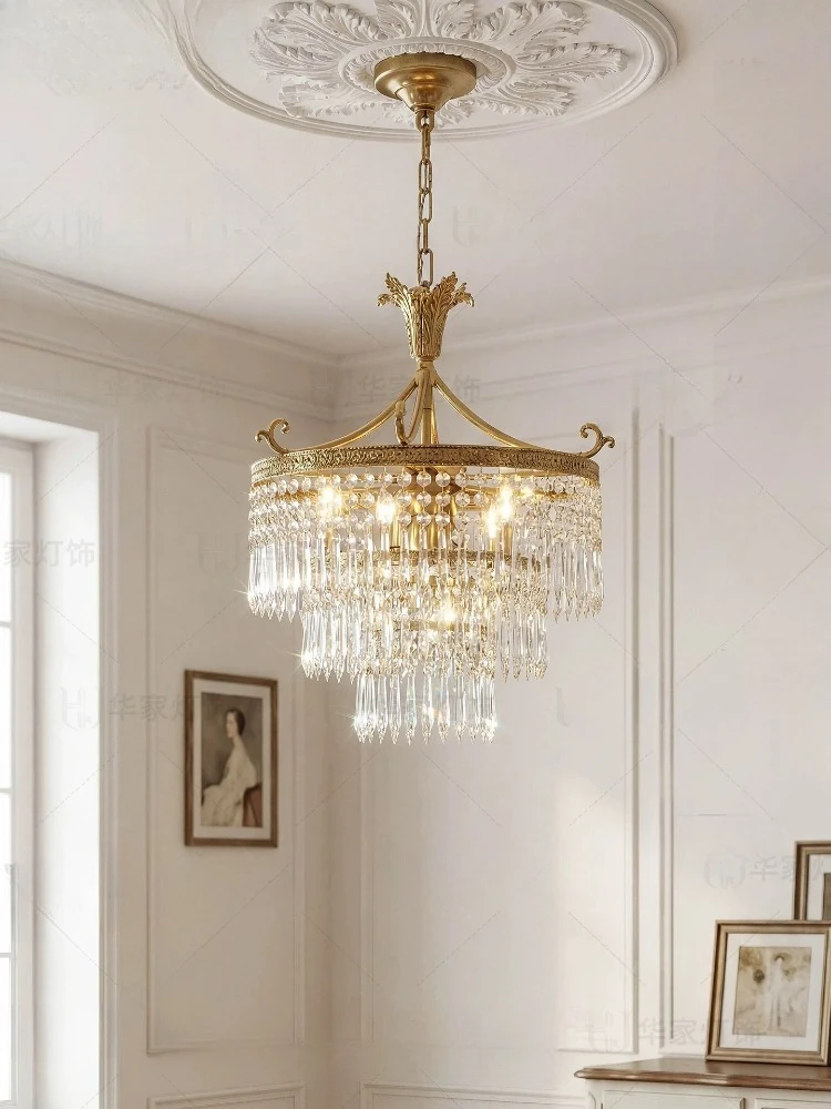 

Light luxury crystal lamp All copper living room Dining room chandelier Bedroom cloakroom Entrance light