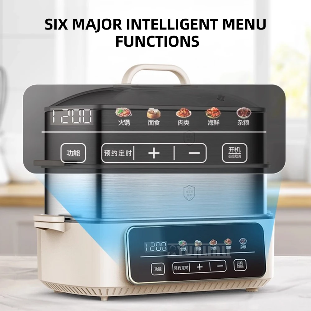 Intelligent Visible Steaming Cooker Stainless Steel Food Steamer Three-Layer Kitchen Home Appliance