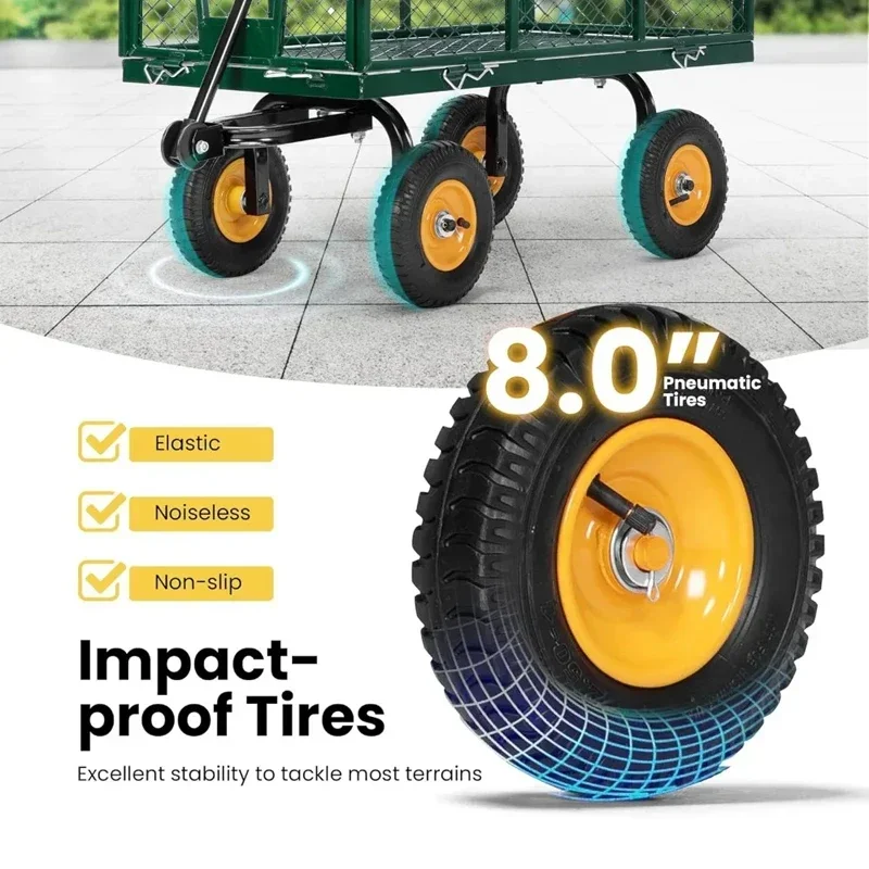 Camion de jardin en acier à mailles, chariot pliant avec côtés perfectionnés, roues de 4 pouces, capacité de 880 lb