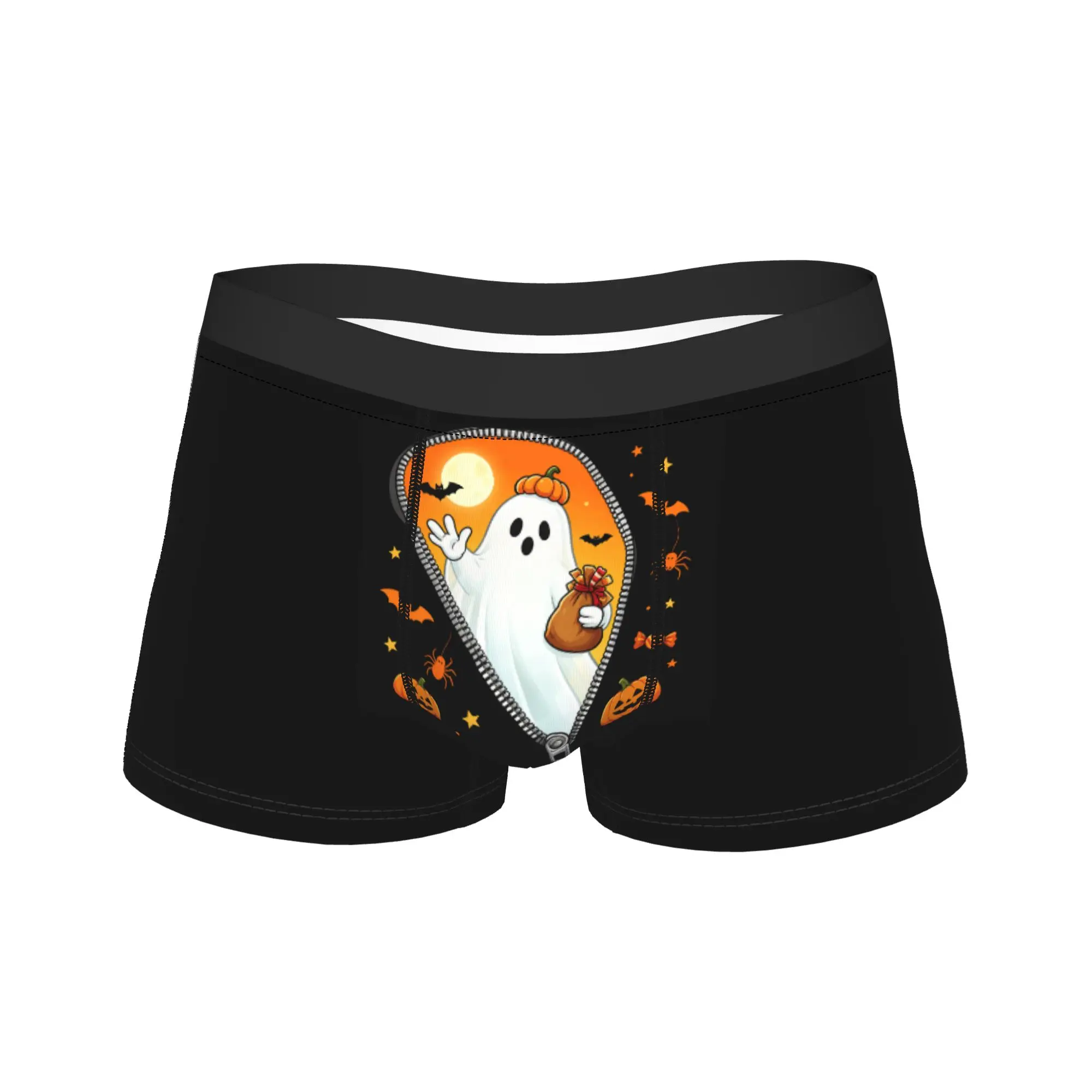 Halloween Ghost Trick Or Treat Spooky Cute Ghost Pumpkin Costume Party Man Boxers Shorts Cozy Underwear  Underpants