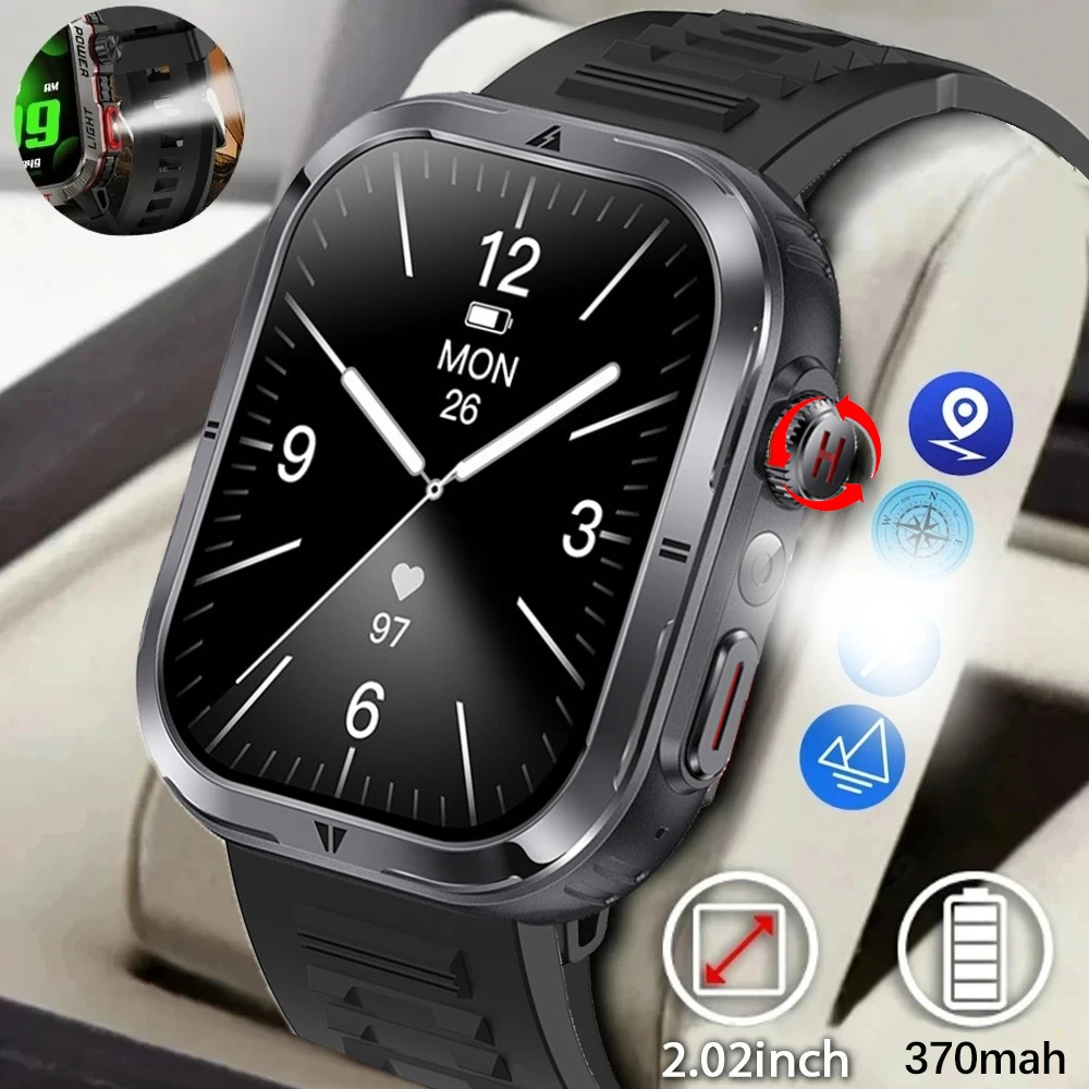 

2024 Smart Watch Men Outdoor reloj hombre LED Flashlight 2.01 inch Bluetooth 5.2 Call Women Smartwatch 100+ Sports Modes Watches