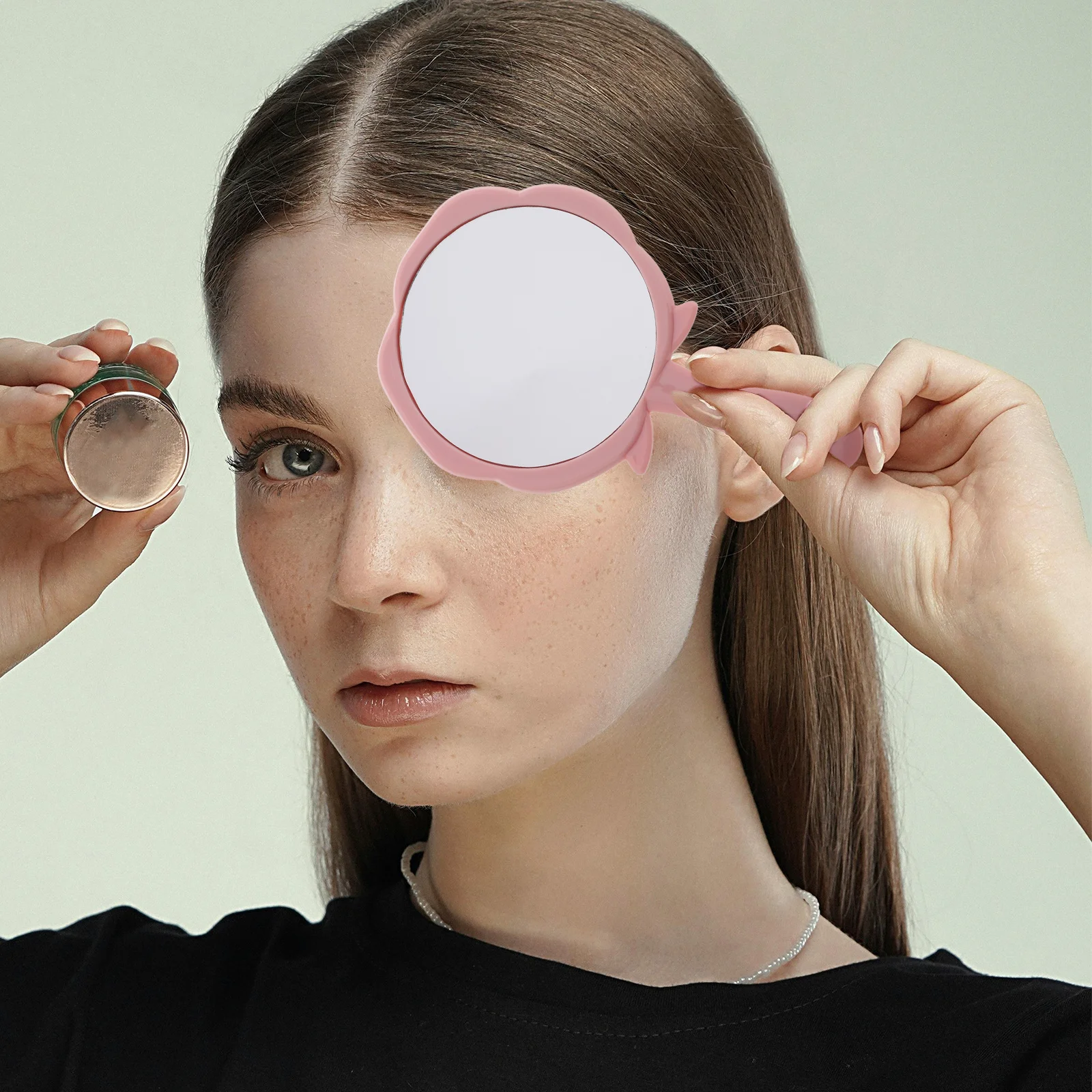 

5Pcs Large Rose Makeup Mirror Handheld Portable Compact Pocket Mirror for Girls Travel Floral Vanity Essential