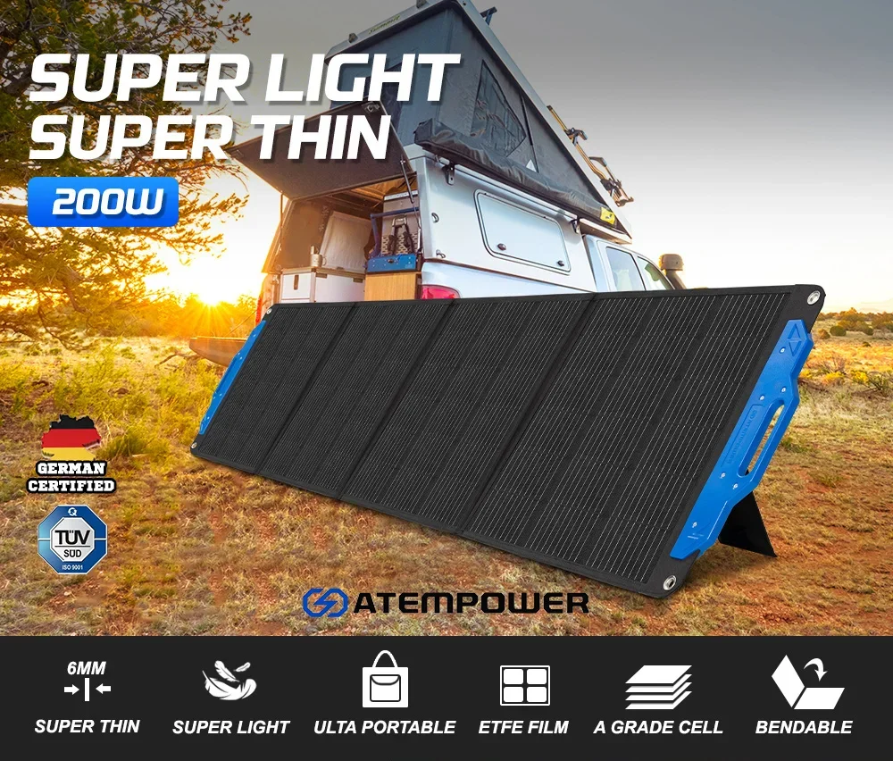 ATEM POWER Super Light 200W Portable Solar Panel Camping Foldable Solar Blanket For Battery Phone Laptop USB DC Charge