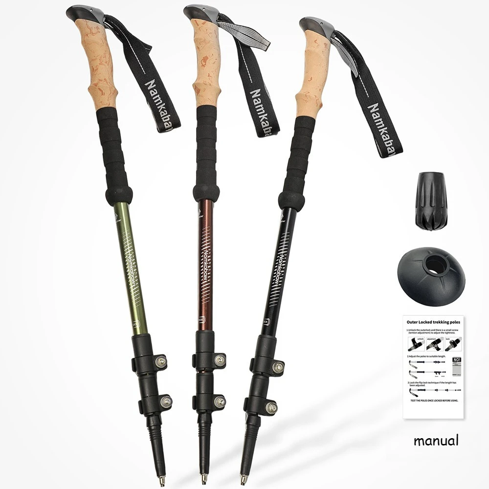 

2PCS Cross-border Aluminum Alloy Three-section Telescopic Outer Lock Mountaineering Cane Straight Shank Climbing Cane Cane