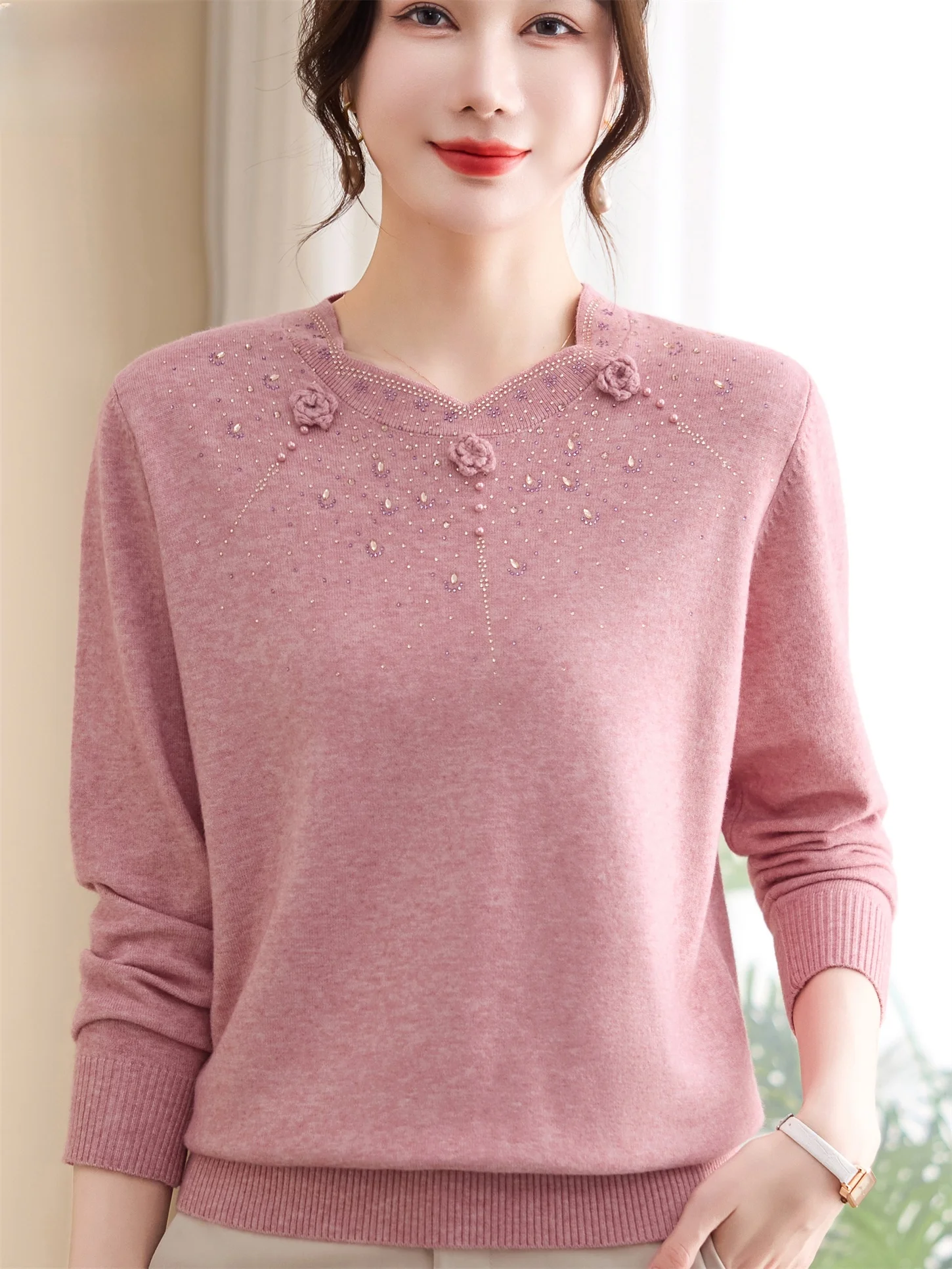 

Spring Faion Thin Knitted Long Sve Base Layer irt for Women Middle Aged And ly Knitwear Casual Sli Top