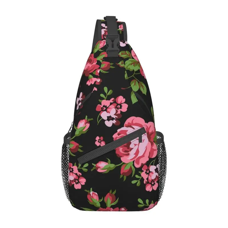 Gepersonaliseerde Rode Rozen Bloemen Patroon Sling Tassen Voor Mannen Bloem Schouder Crossbody Borst Rugzak Fietsen Camping Dagrugzak