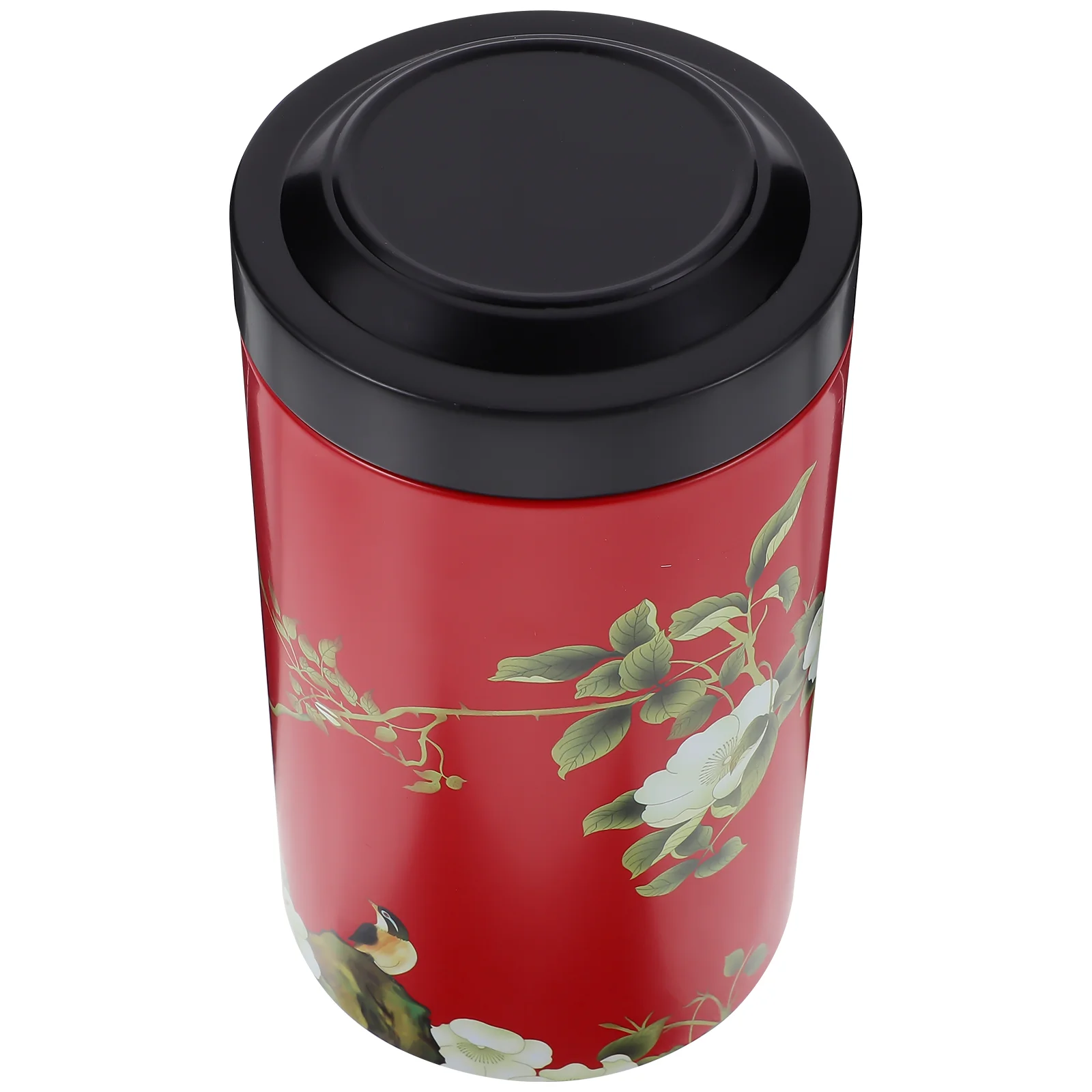 Airtight โลหะกระป๋องชาดอกไม้สีแดงนกออกแบบ Tinplate Storage Jar สําหรับชาใบหลวมกาแฟถั่ว Candy Snack Holder ขนาดใหญ่