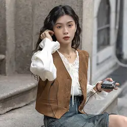 Retro Vest Women Spring Autumn New Korean All-match Youth Solid Color Korean Short Sleeveless Jacket Tops Fashion Trend Clothing