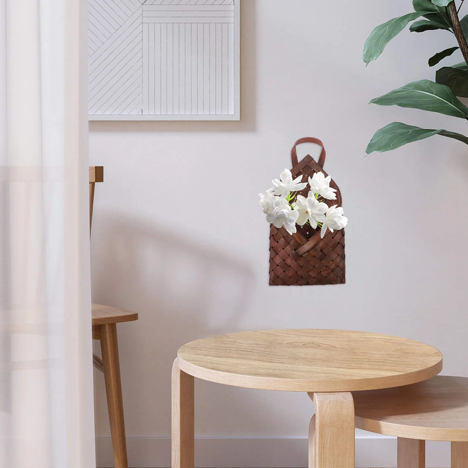 

Woven Wall Hanging Basket Rustic Wood Storage Container Hanging Flower Organizer Kitchen Sundries Basket Kitchen Organizer